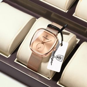 Poedagar Rose Gold Luxury Mesh Strap Wristwatch