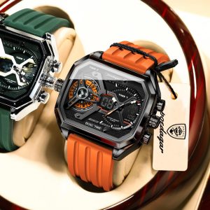 Poedagar Dual Time Orange Wristwatch