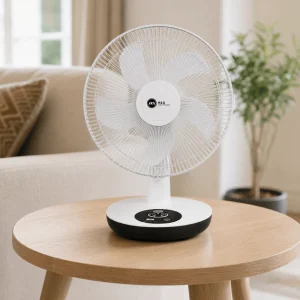 H&A 16" Table Top Rechargeable Fan with 3 Speeds, USB Charging Port & LED Night Light
